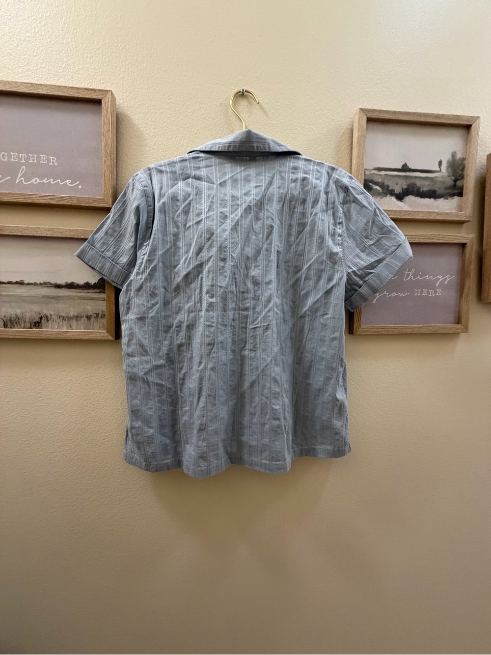 Lucky Brand Light Blue Striped Short Sleeve Button Front Top - Picture 2 of 3
